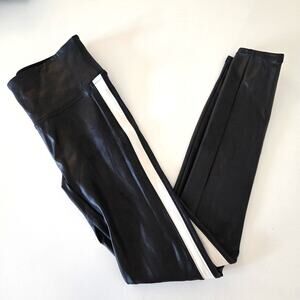 SPANX Faux Leather Leggings White Side Stripe Black Size Small